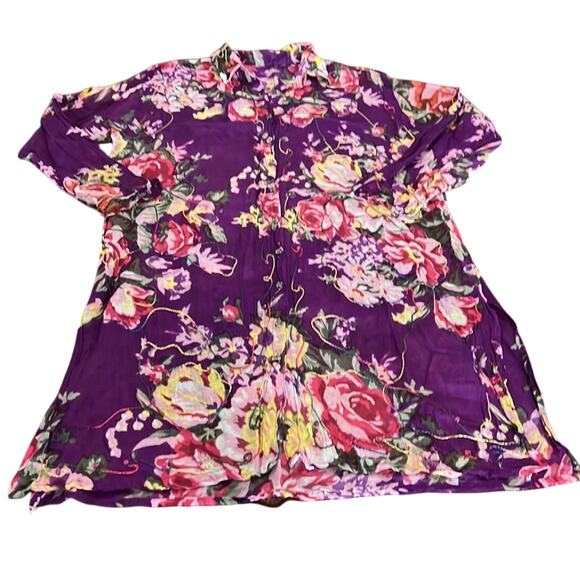 Handmade Purple Floral Print Tunic Blouse Swim Coverup Size 12 Boho Festival - Picture 4 of 8